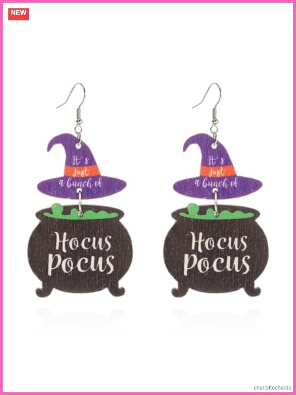 Wooden Halloween Dangle Earrings Ghost Pumpkin Black Cat French Wire